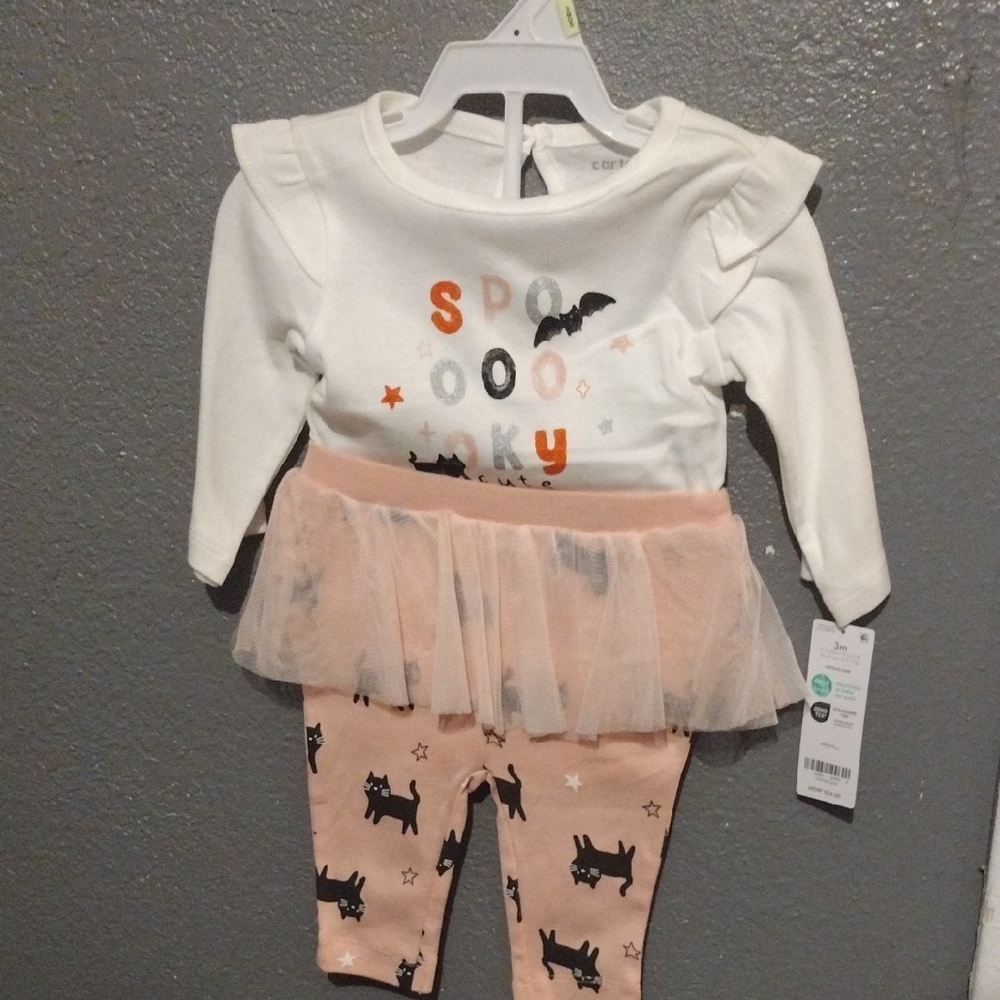 🎃Carter's White and Pink Halloween Kids Matching Set